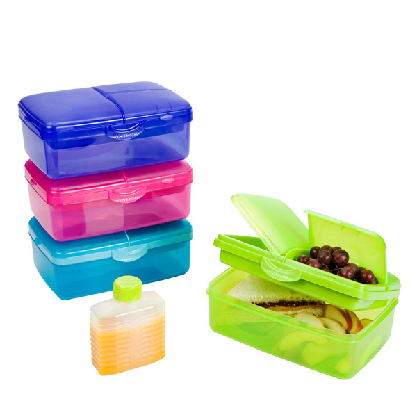 stacked plastic lunch box containers